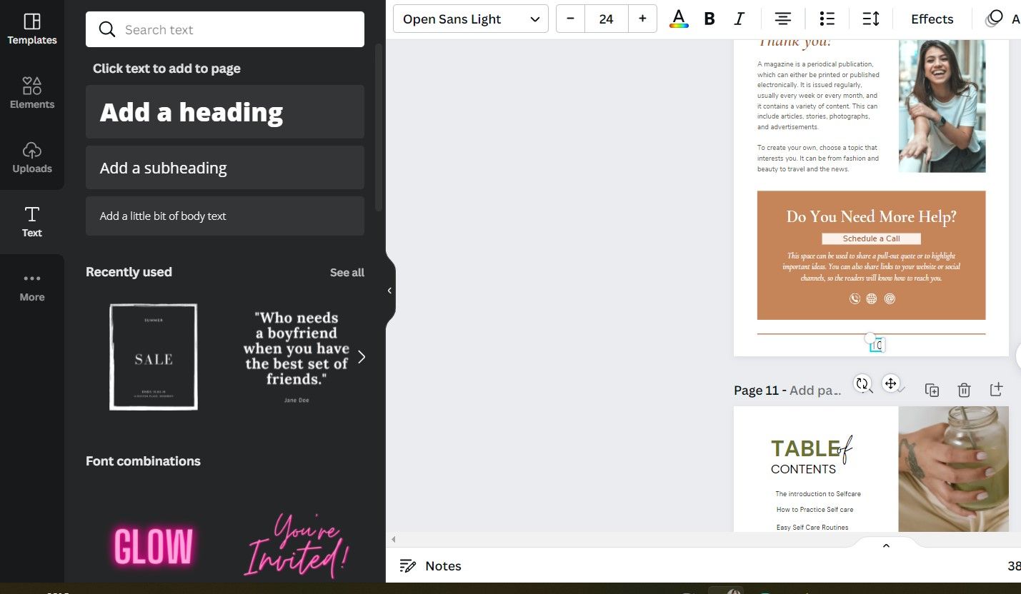 Adding page number in Canva