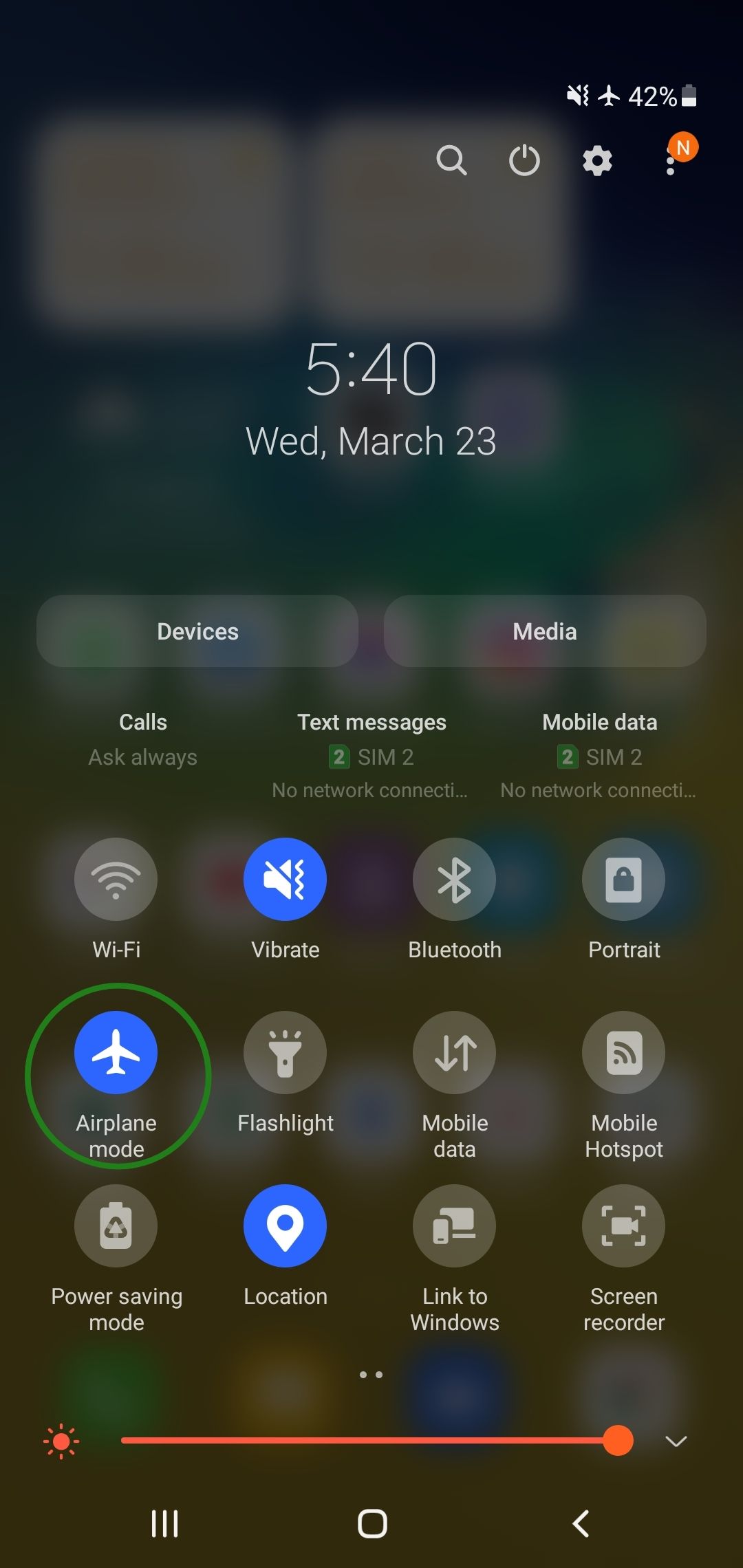 Airplane mode turned on in Android