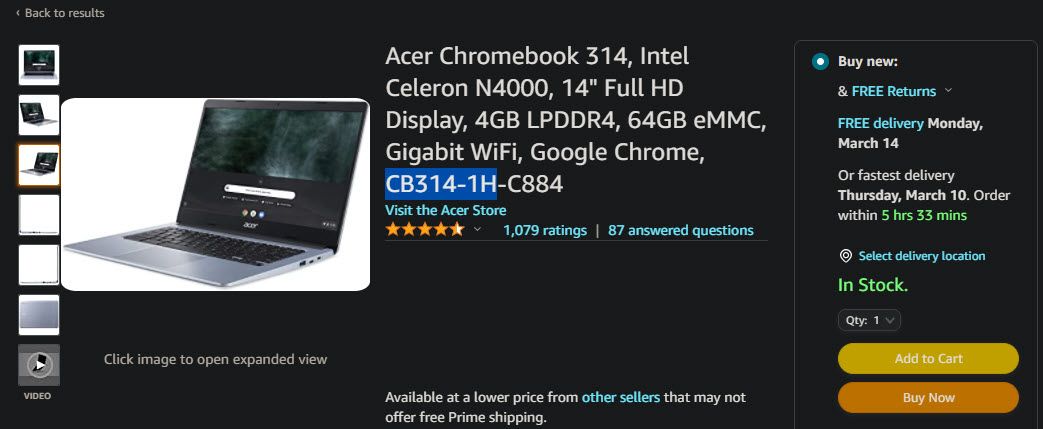 Amazon Chromebook Model Example