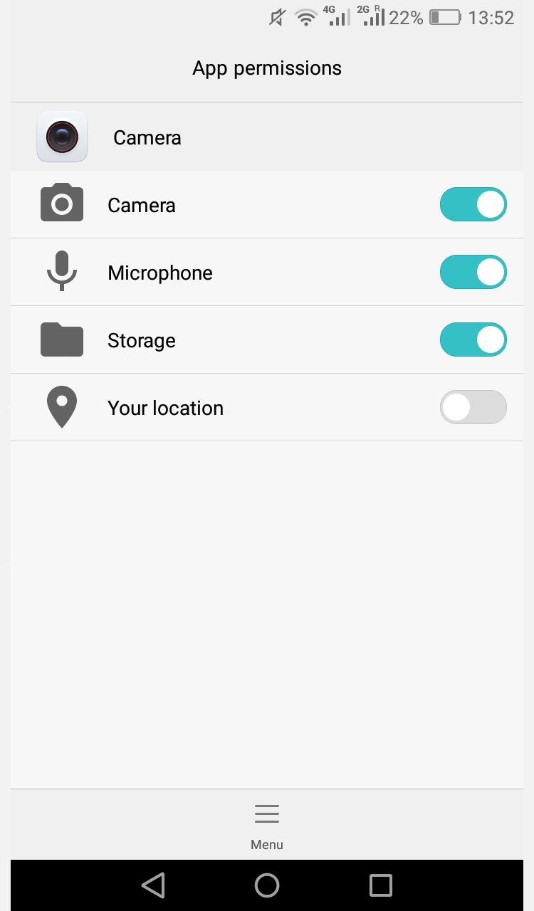 Android camera settings permissions screenshot