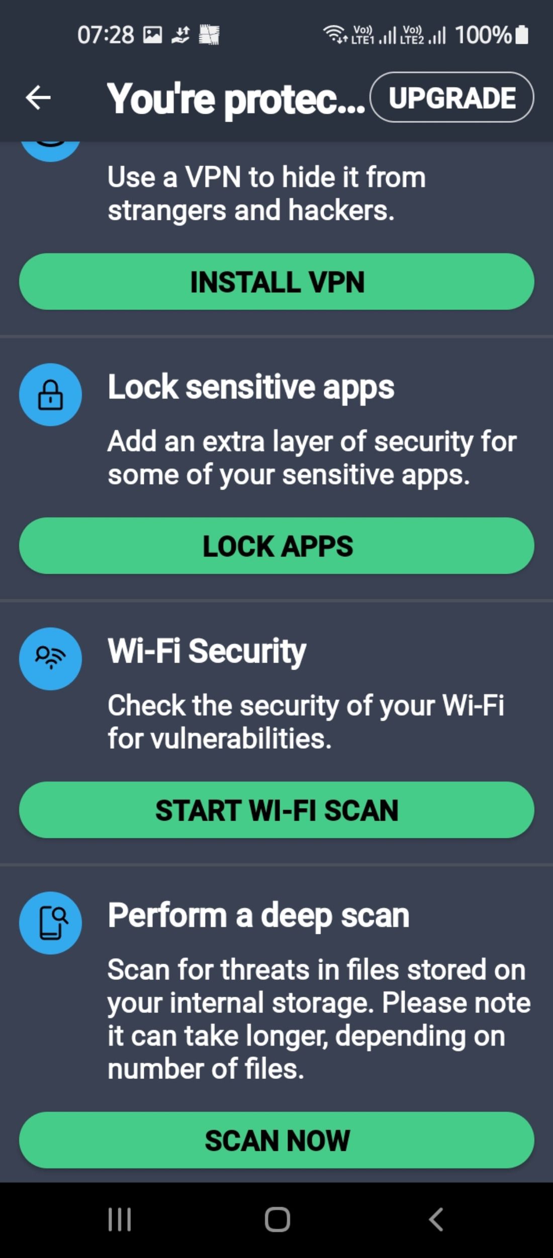 Antivirus scanning features for mobile security