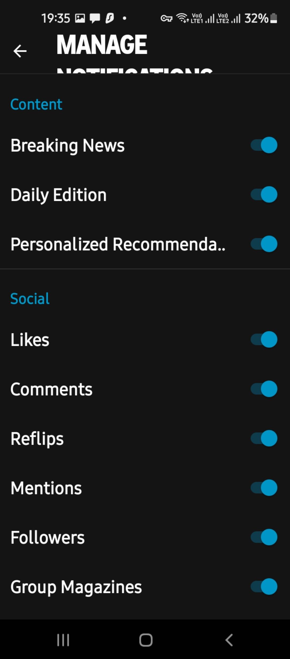 Preference settings in Flipboard 