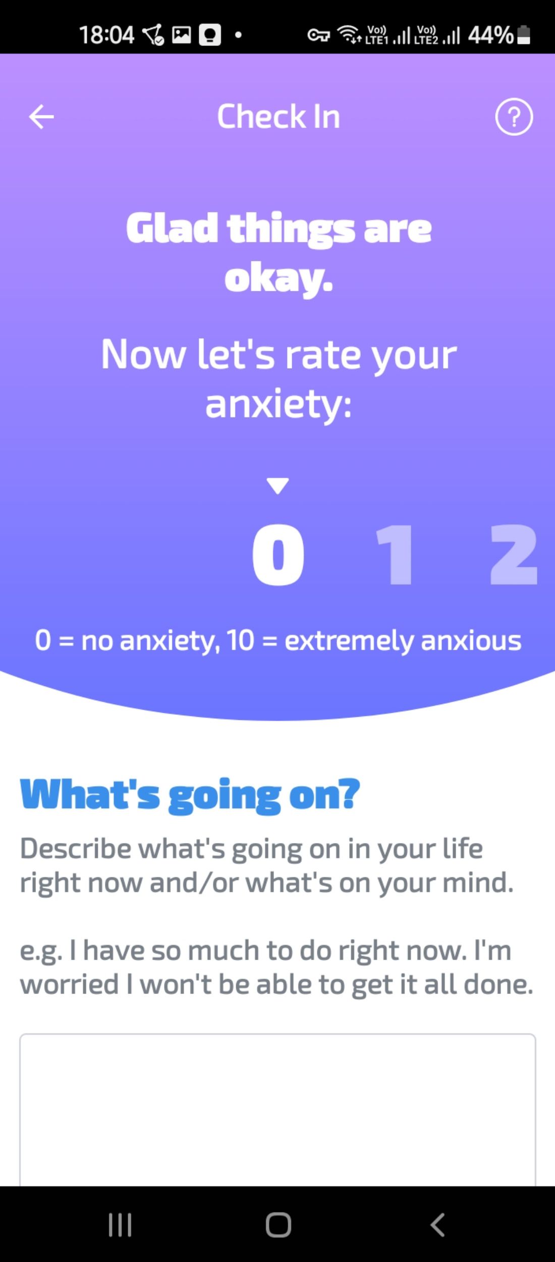 Emotions and feelings check-in in the Mindshift app