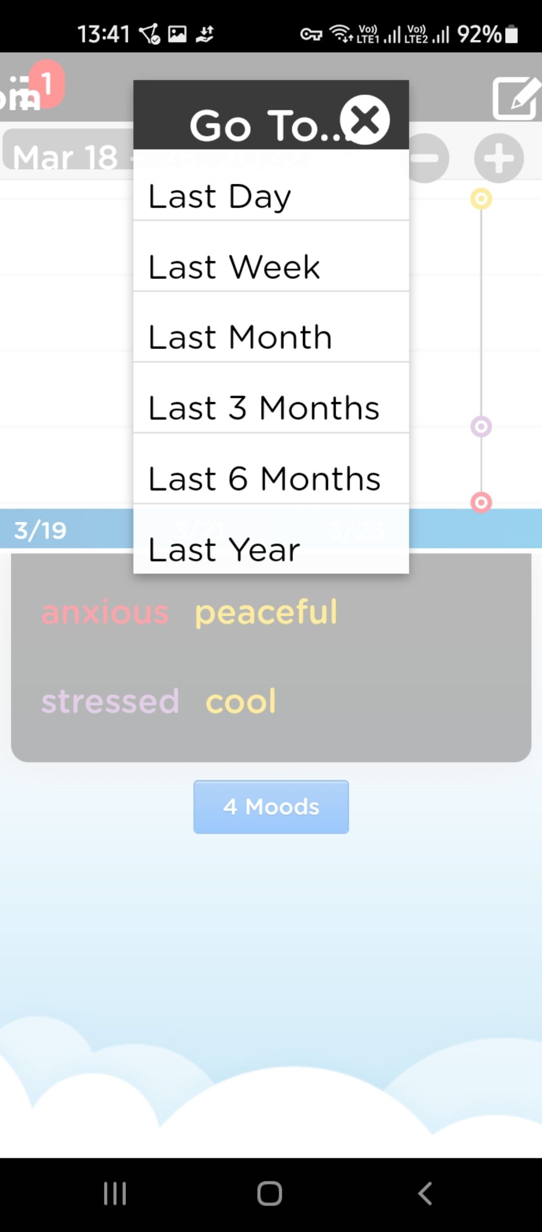 Time periods to journal and record entries in Moodtrack