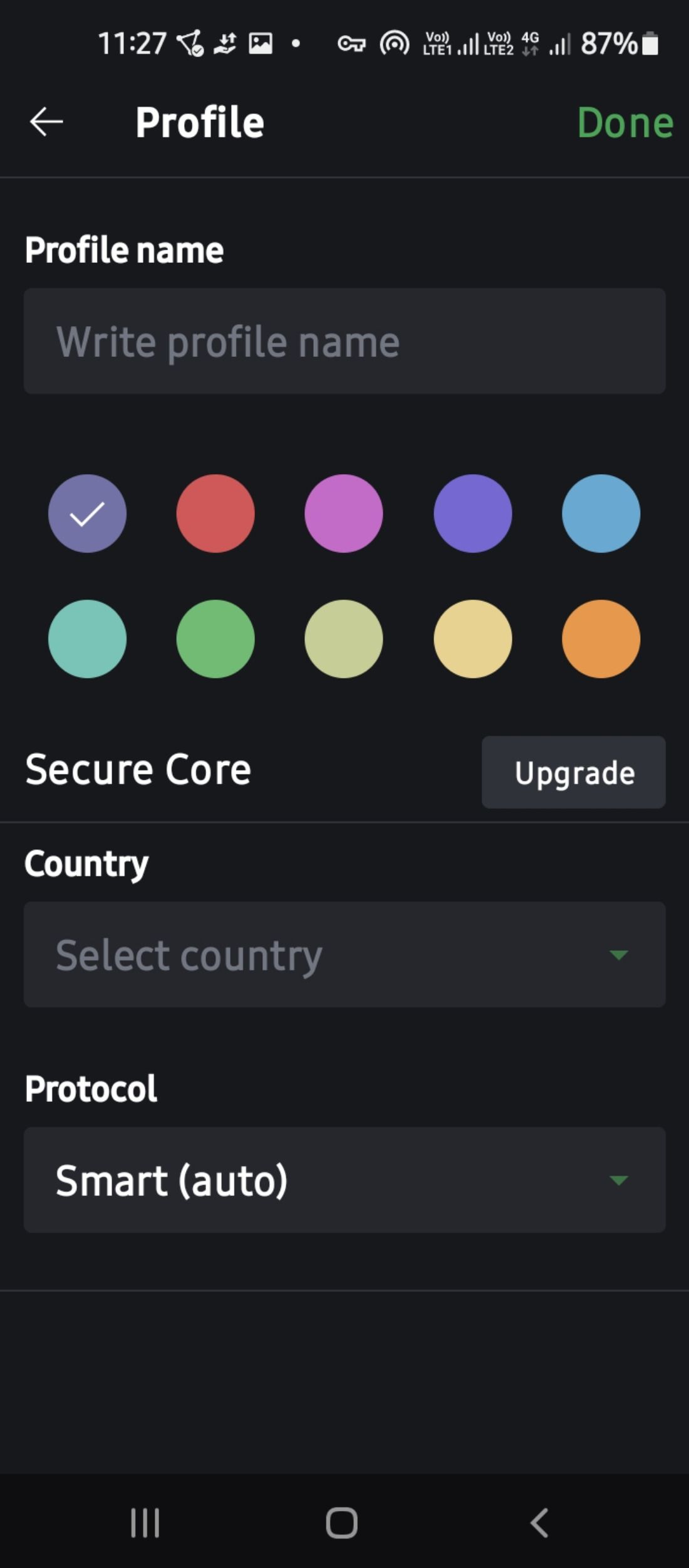 Profile and color customization settings in Proton VPN