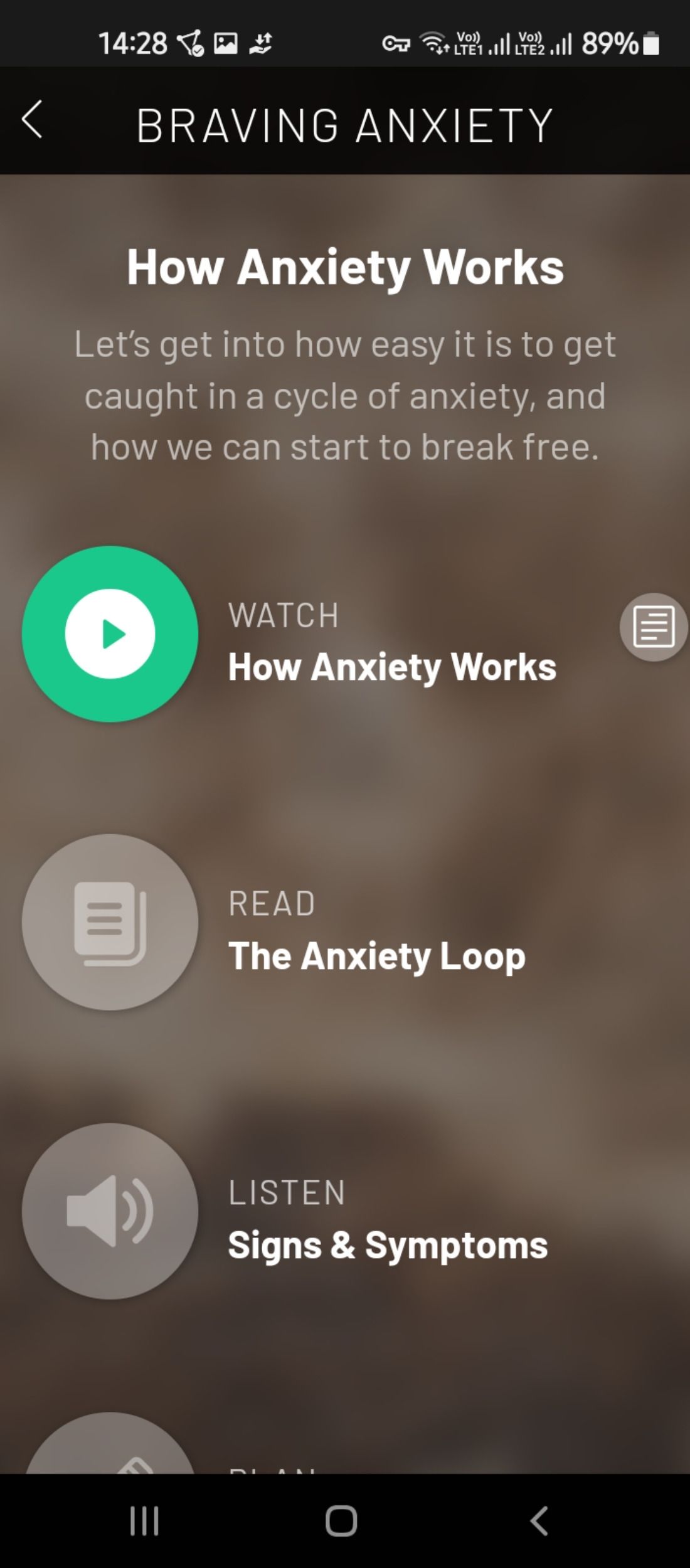 Anxiety education in the Sanvello app