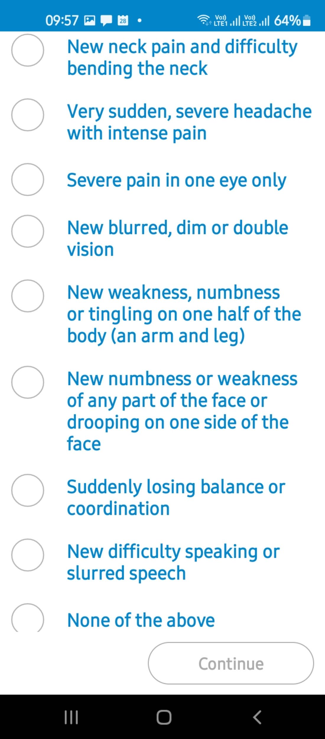 Symptom checker questionnaire in the Sensely app