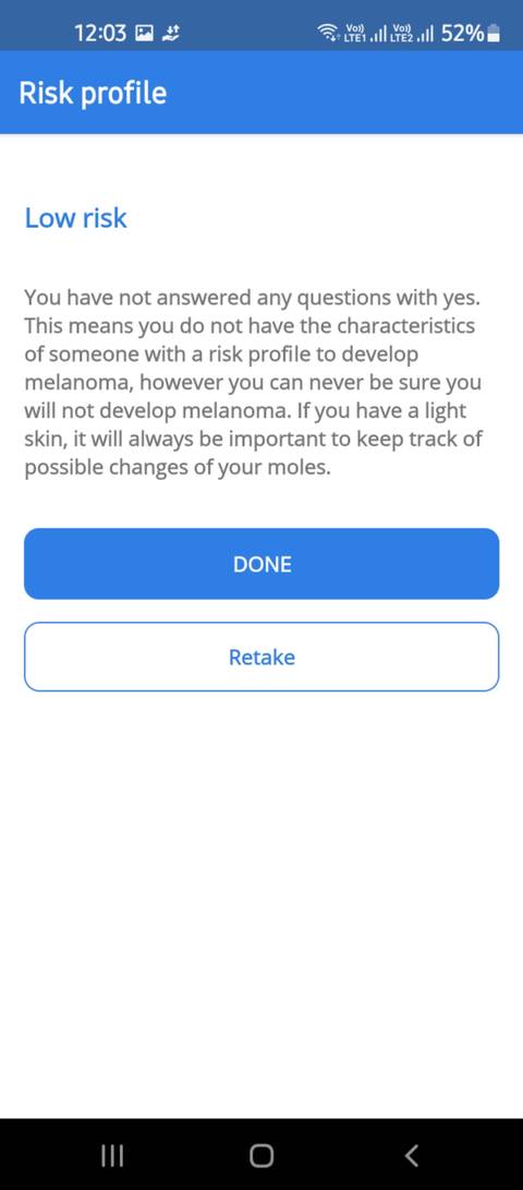 Assessment results in the SkinVision app