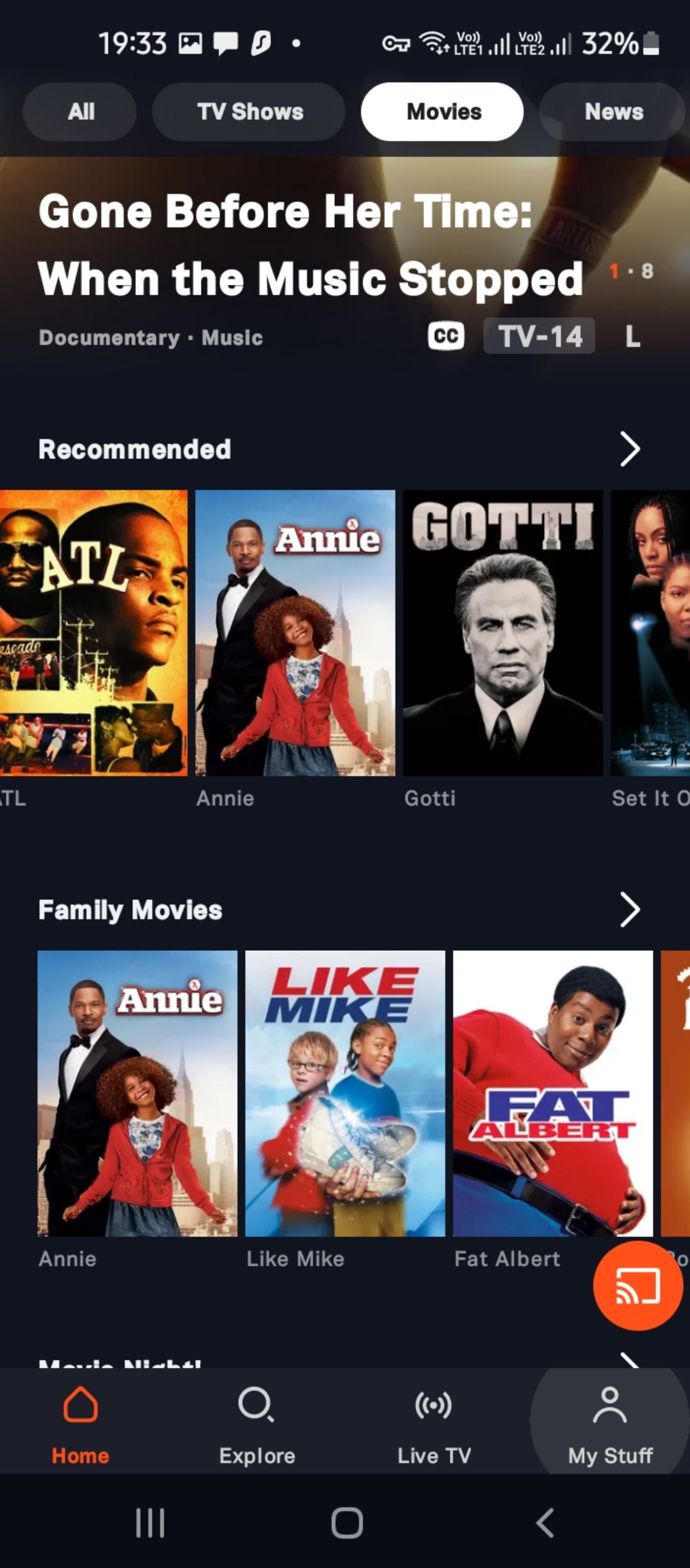 Collection of movies in the Tubi TV library