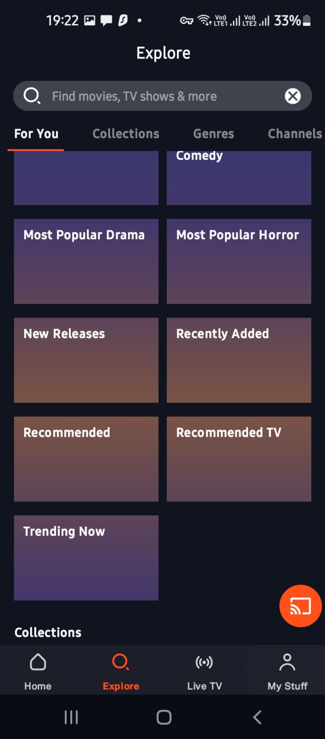 Movie genres in Tubi TV app