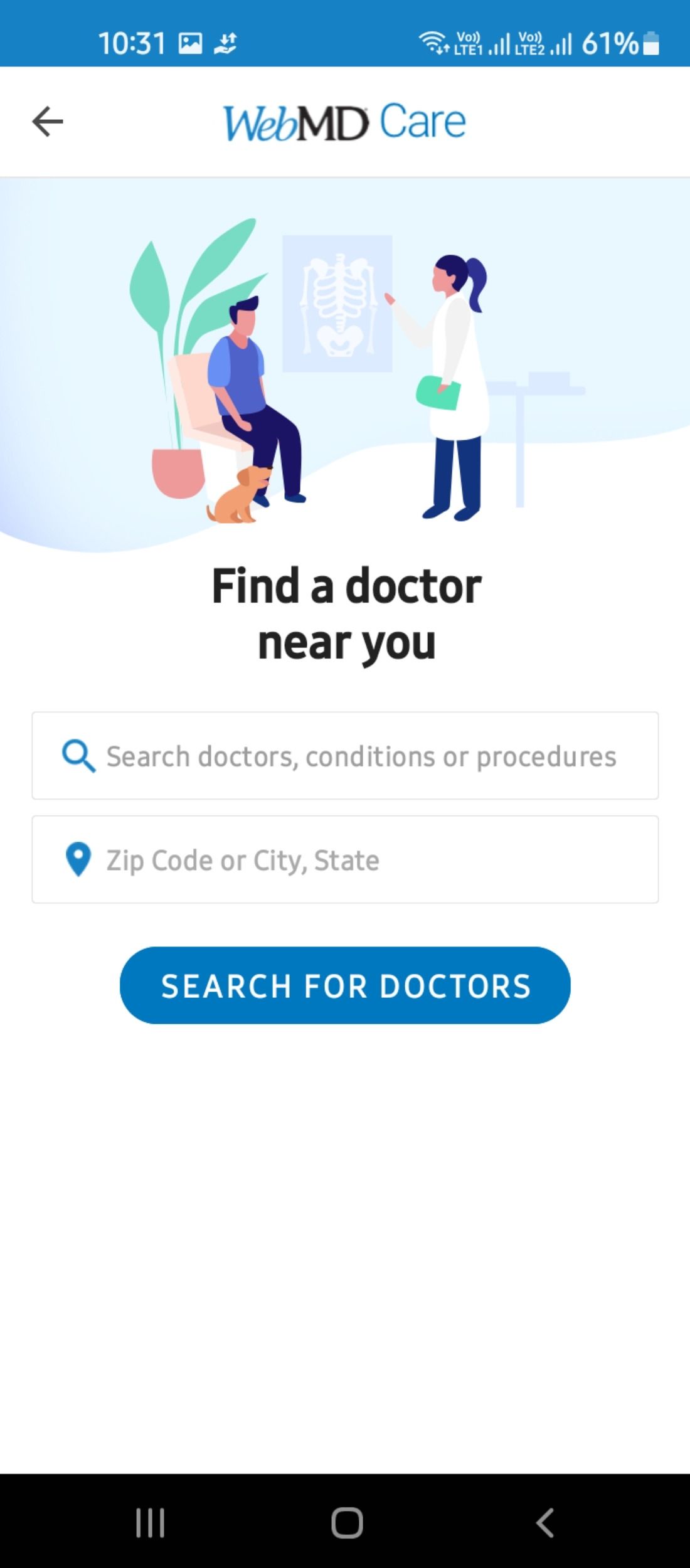 Search health professionals functionality in WebMD