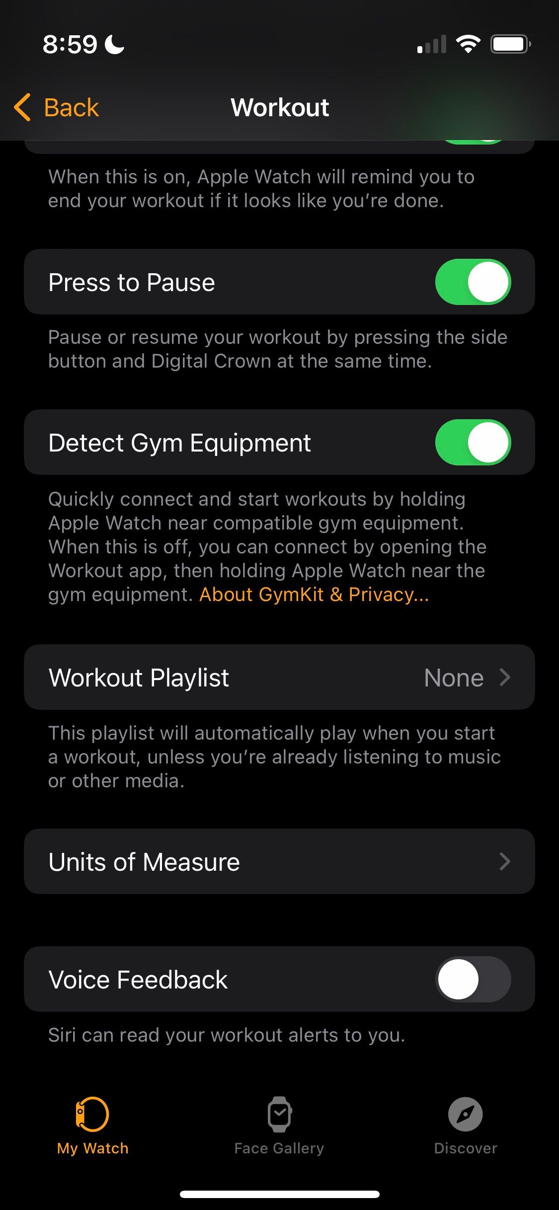 Screenshot of smartphone preferences menu