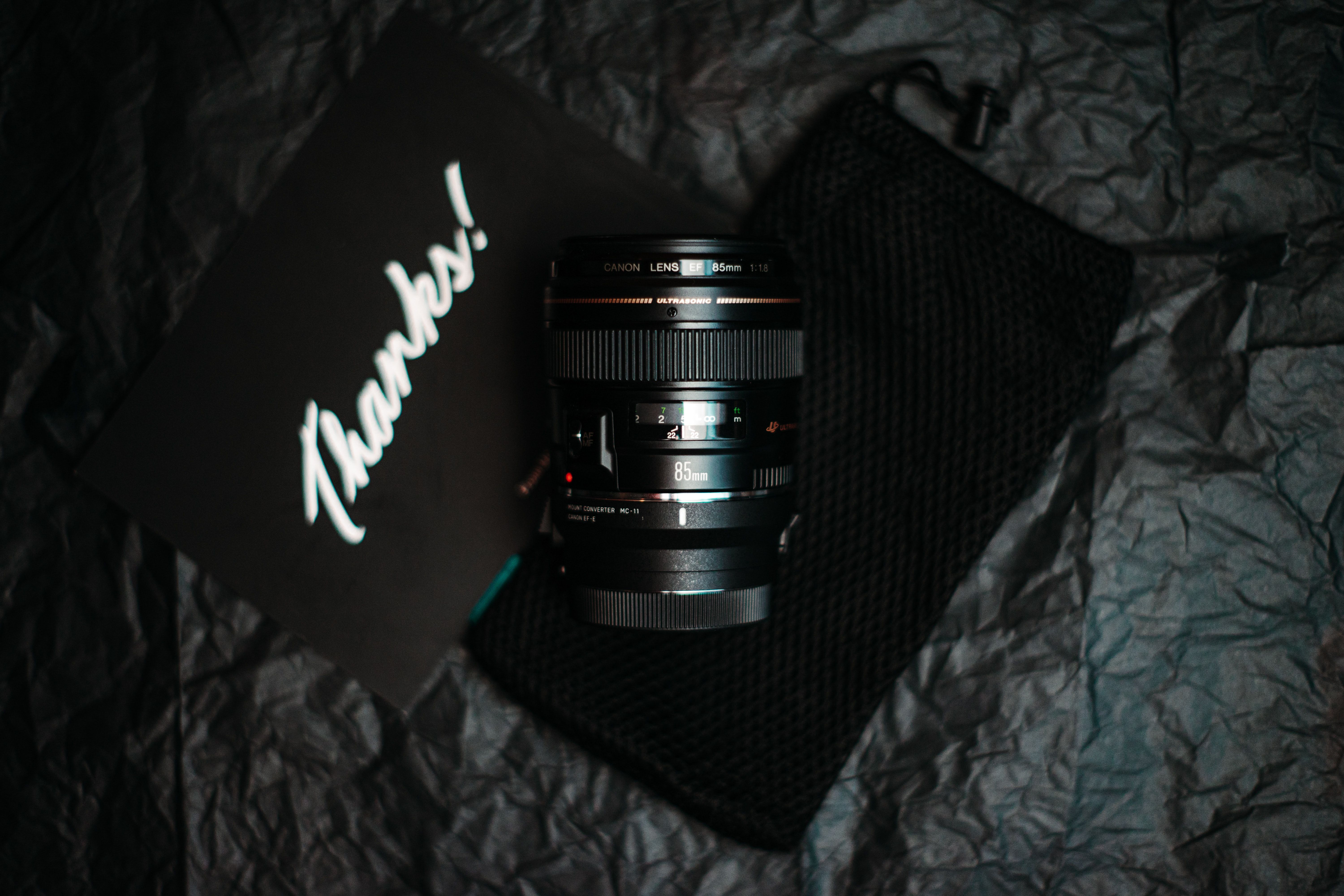 Photo of a camera lens on a black background