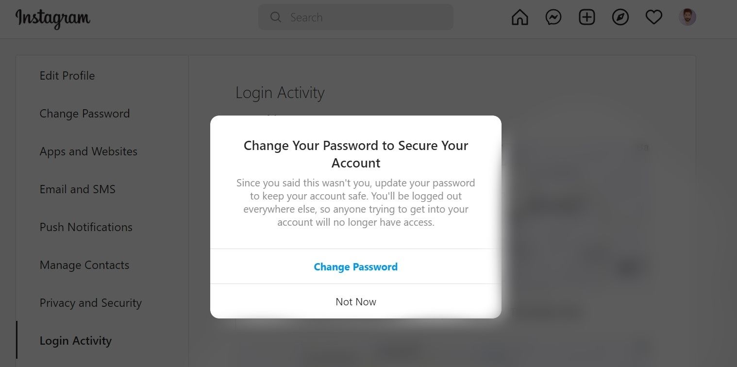 Change Instagram password on PC