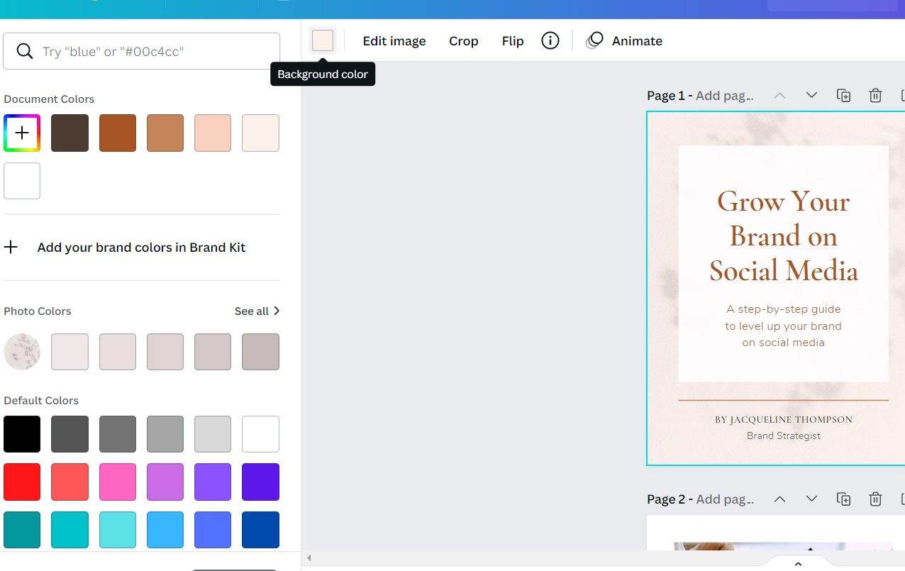 Changing background color in Canva