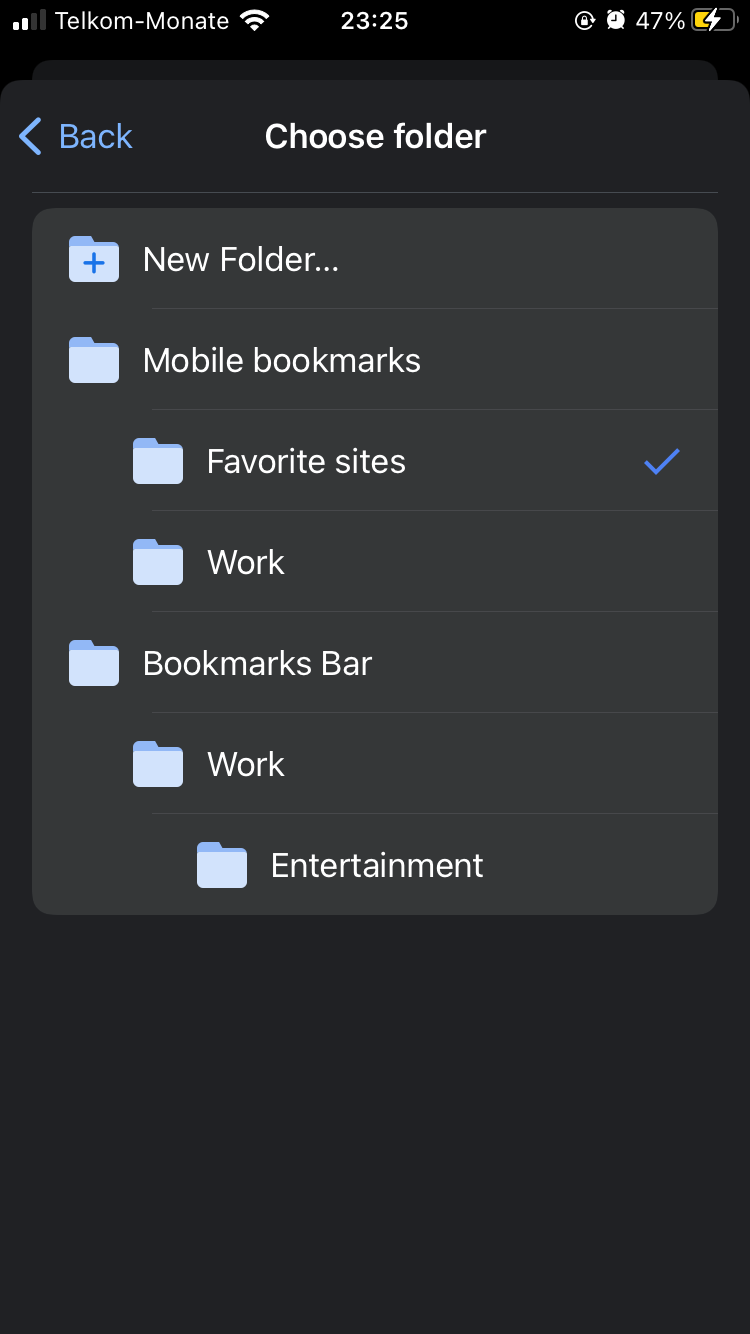 Bookmark folders in Chrome