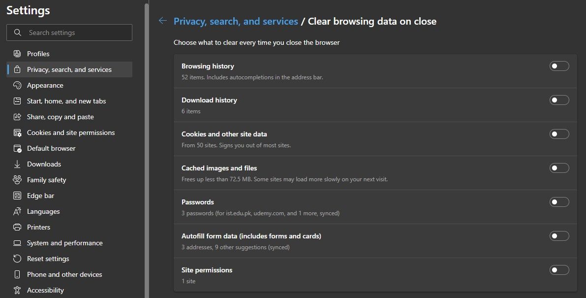 Clear Browsing data Privacy Settings in Microsoft Edge Browser
