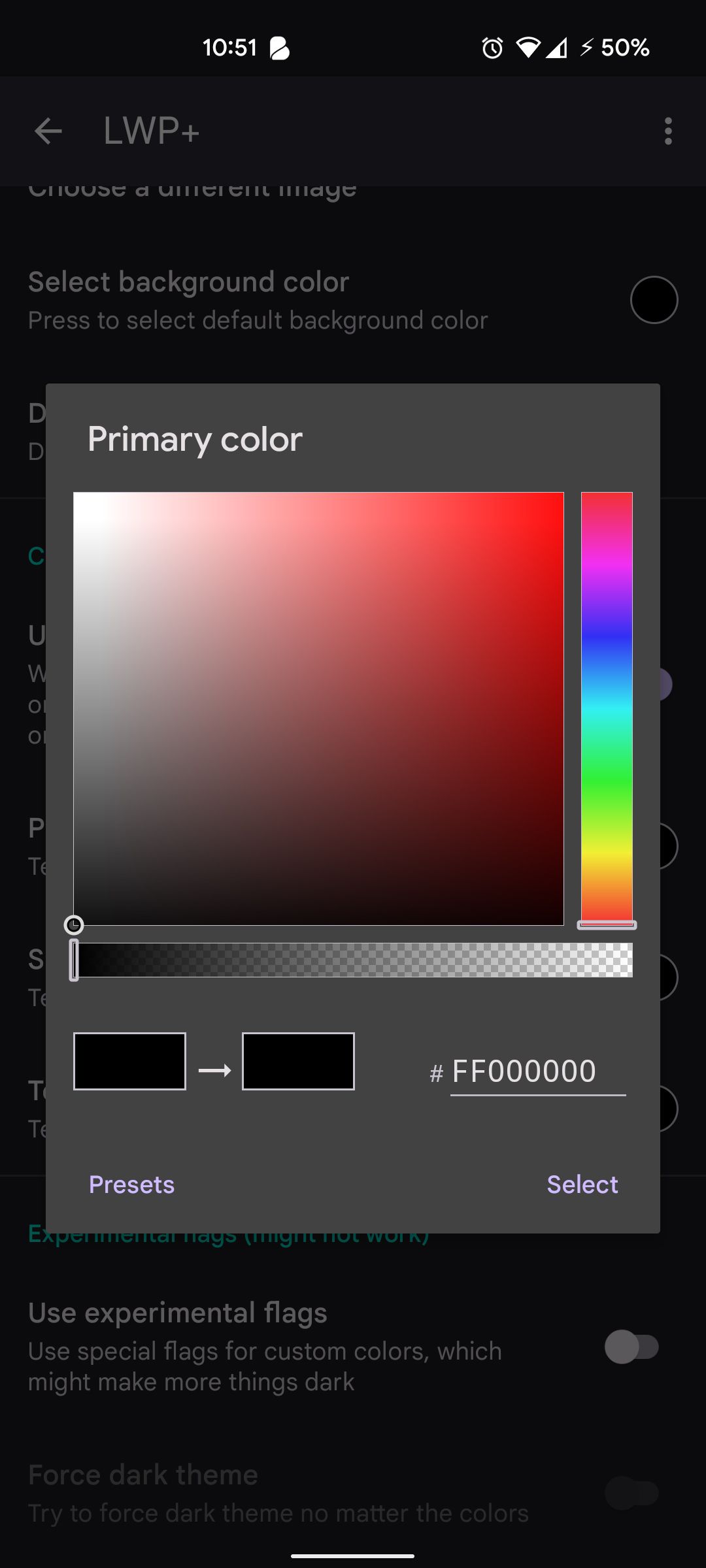 Color picker for the primary color