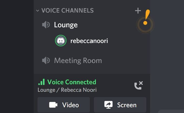 Voice channels activated box within Discord software