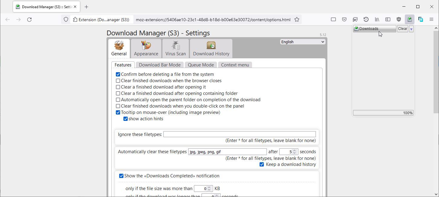 A Screenshot of Download Manager (S3) in Use