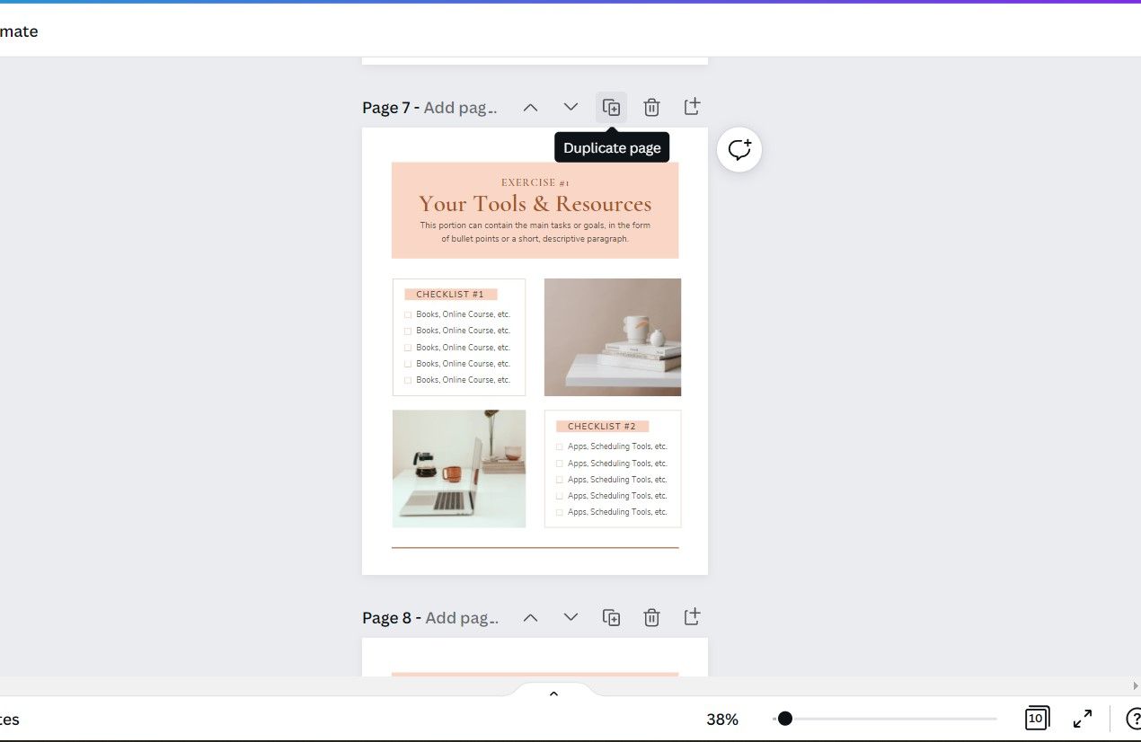 Duplicate, move, and delete a page options in Canva