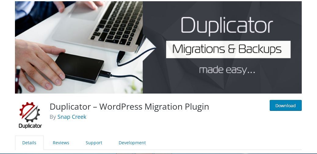 Screenshot of the Duplicator landing page on the WordPress plugin directory