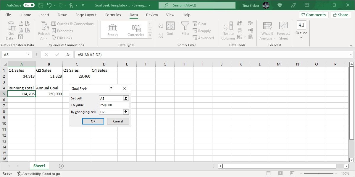 Excel Goal Seek Example Setting Values