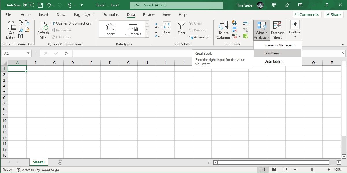 Excel Goal Seek Feature in Data Tab