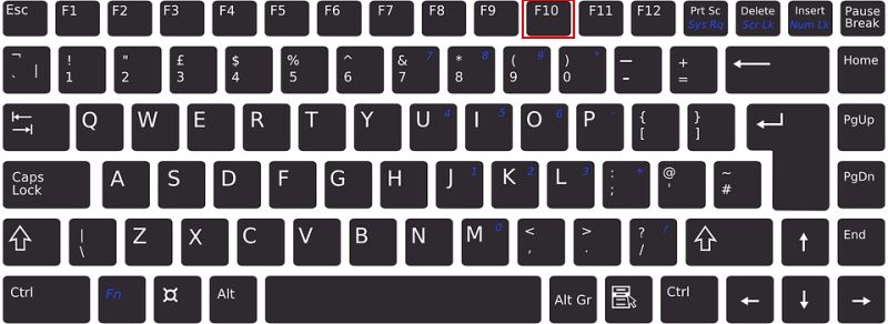 F10 key on keyboard