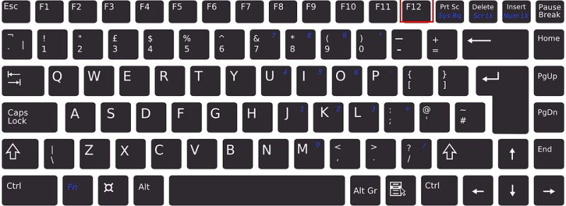 F12 key on keyboard