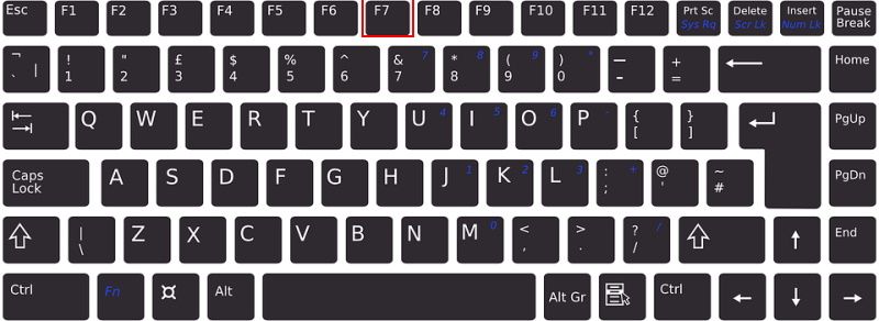 F7 key on keyboard