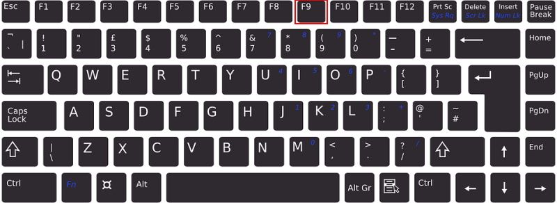 F9 key on keyboard