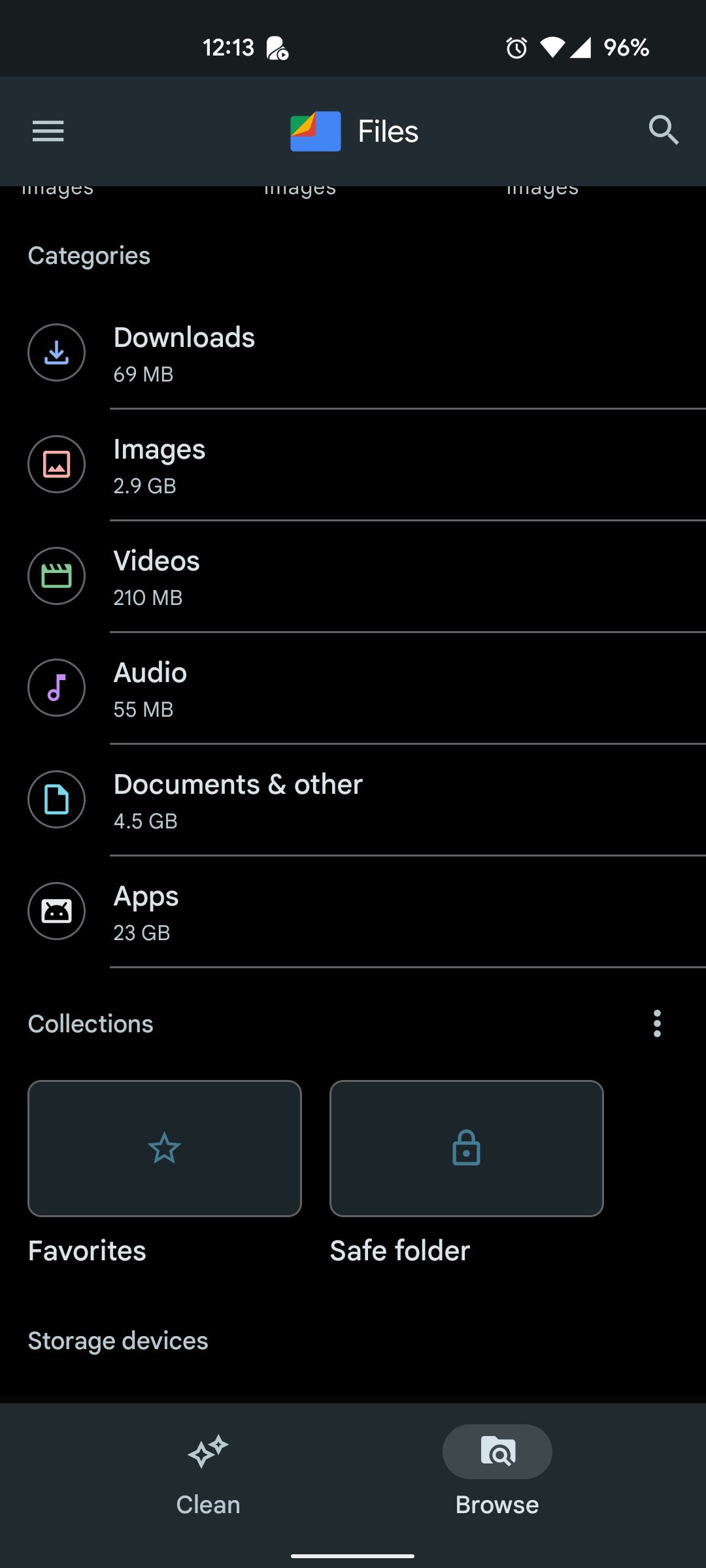 Categories section in Files app
