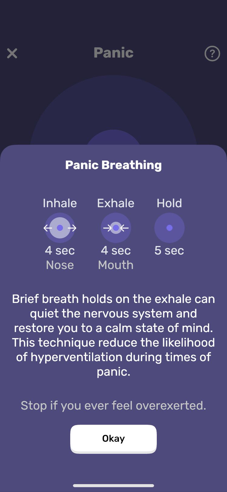 Finch App Panic Breathing screen