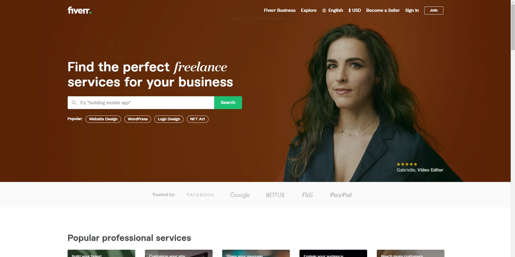 Fiverr homepage screenshot