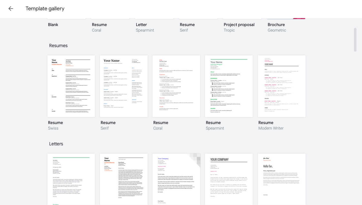 Image shows Google Docs resume templates