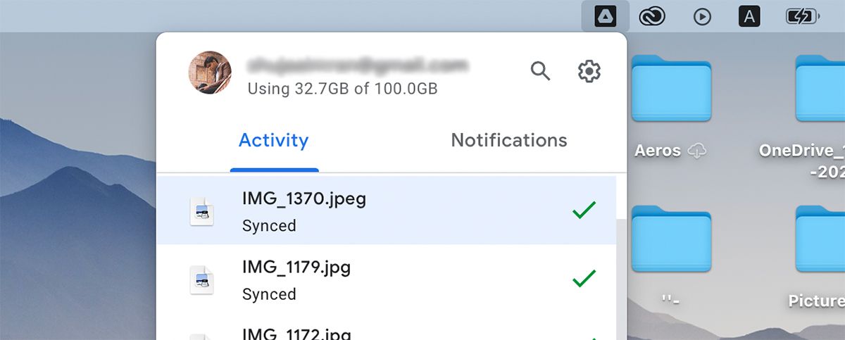google backup and sync mac notification bar