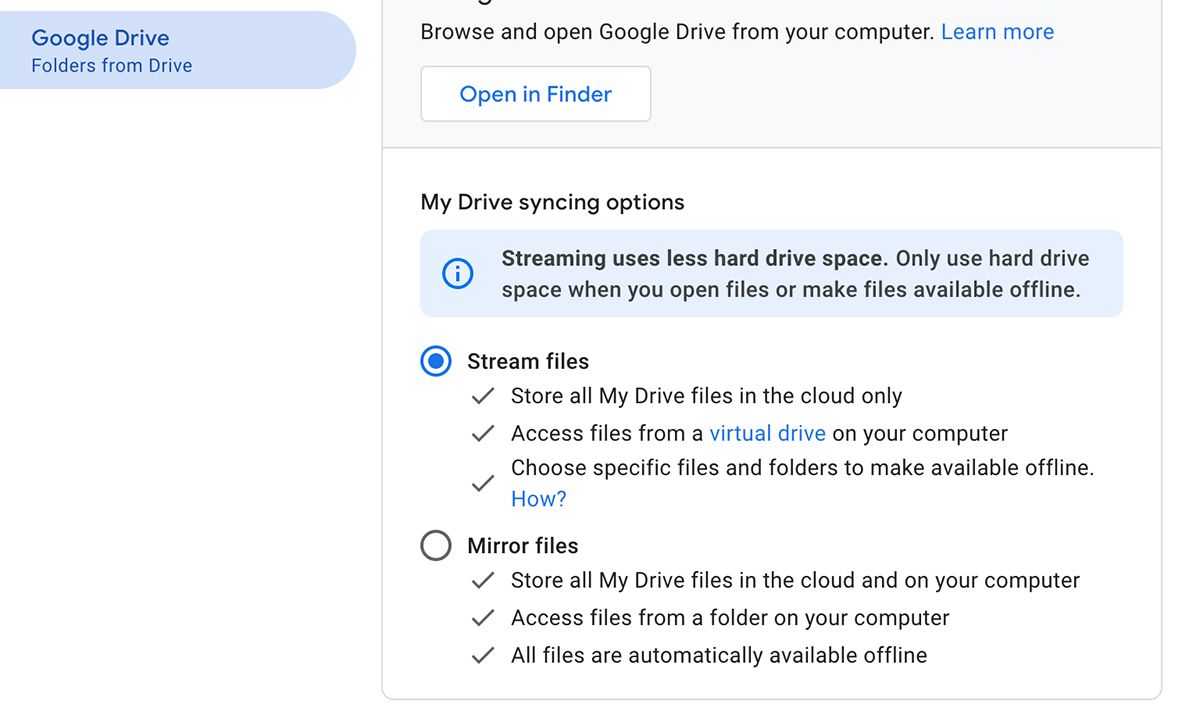 Google Drive Sync Options