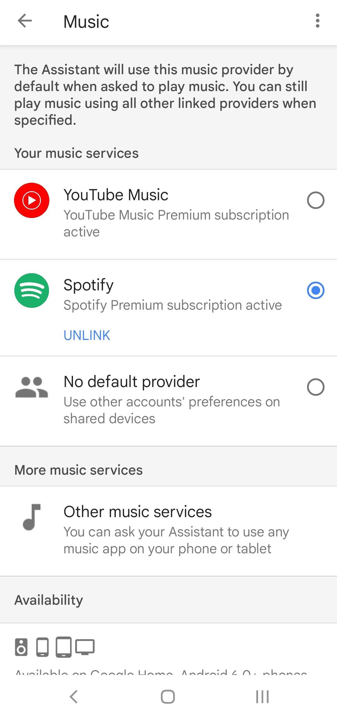 Google Home Default Music Service