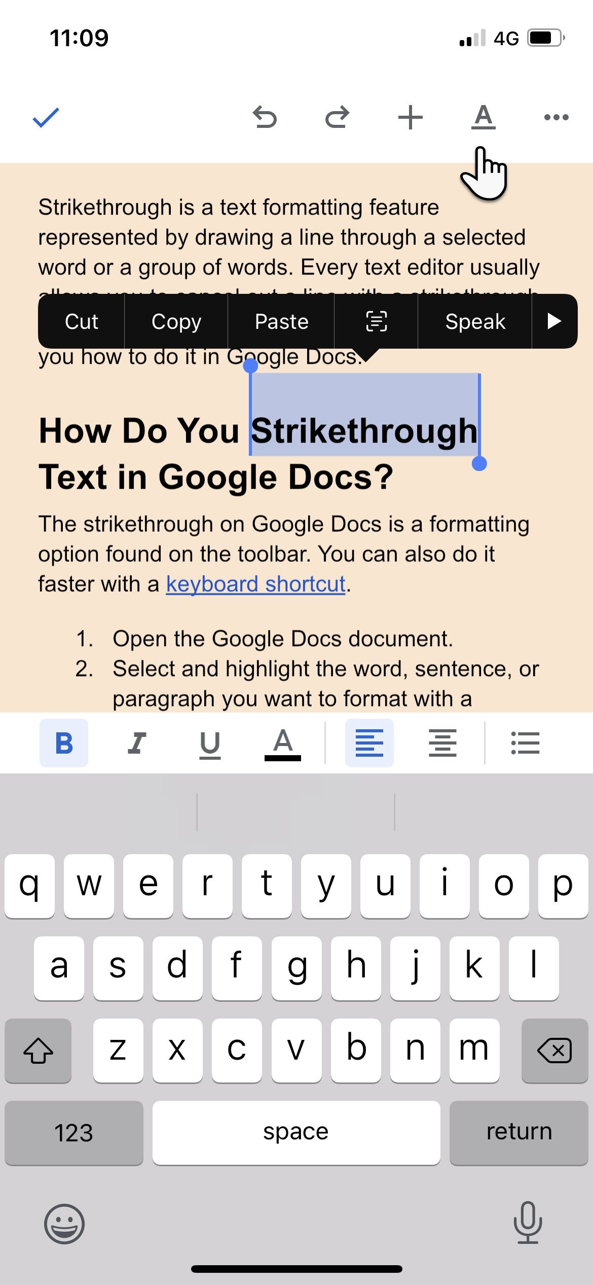 Google Docs Strikethrough در iOS