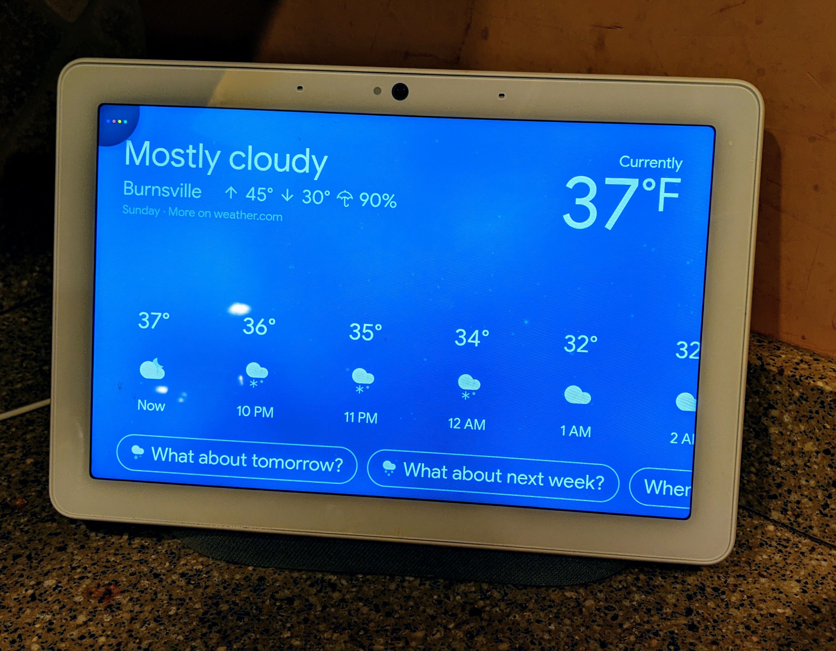 Google Nest Hub weather screen