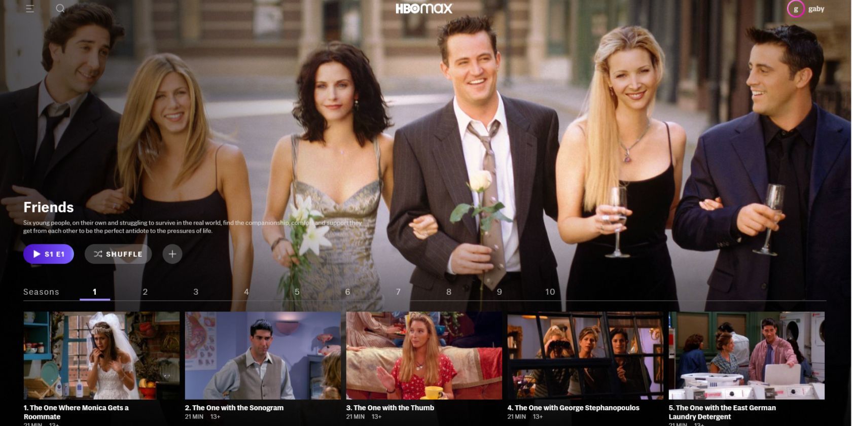 HBO Max Shuffle Button on Friends page