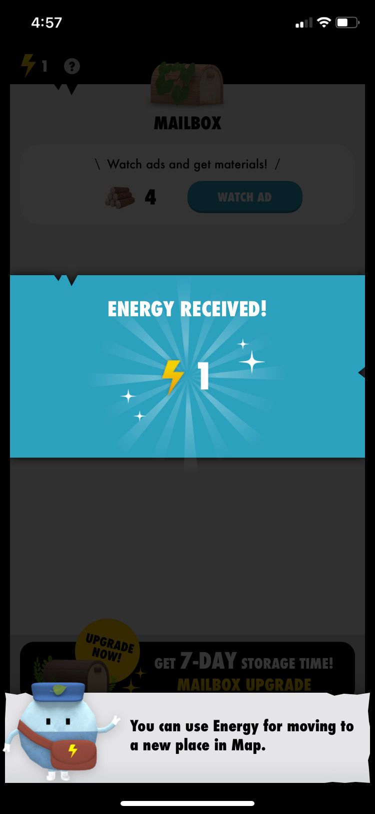 Hops app energy received screen