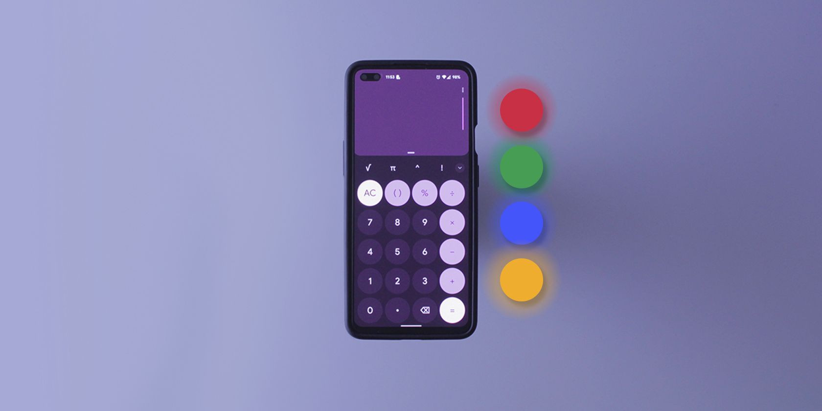 Calculator app with a purple accent color