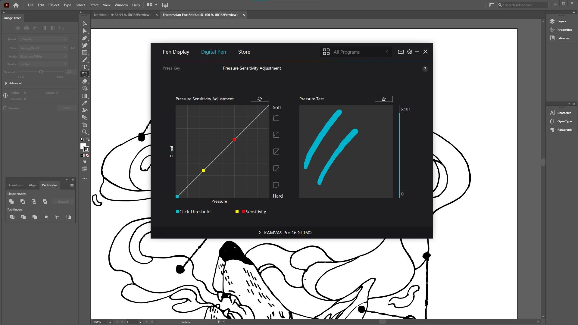 تست حساسیت فشار داخلی Huion Kamvas Pro 16