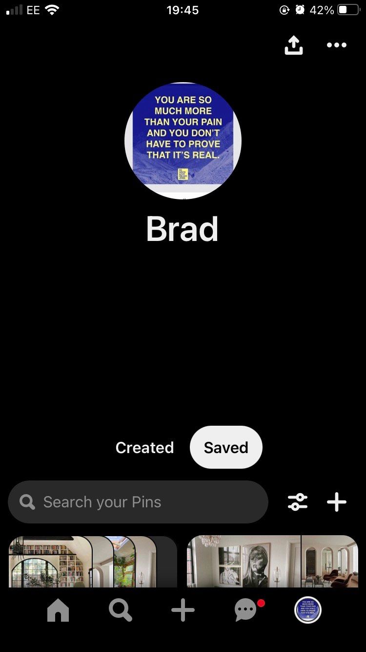 The Profile Page on the Pinterest iOS app.