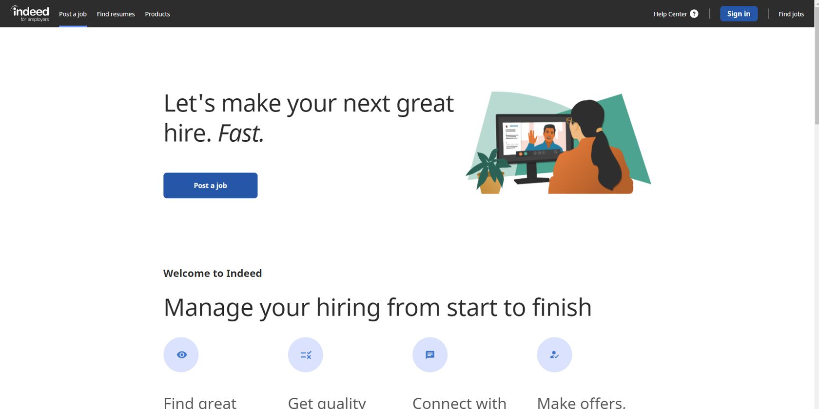 Indeed recruitment homepage screenshot