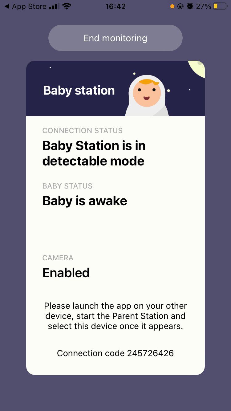 Luna baby monitoring app page