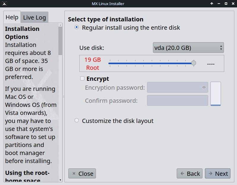 MX Linux Install Disk Menu