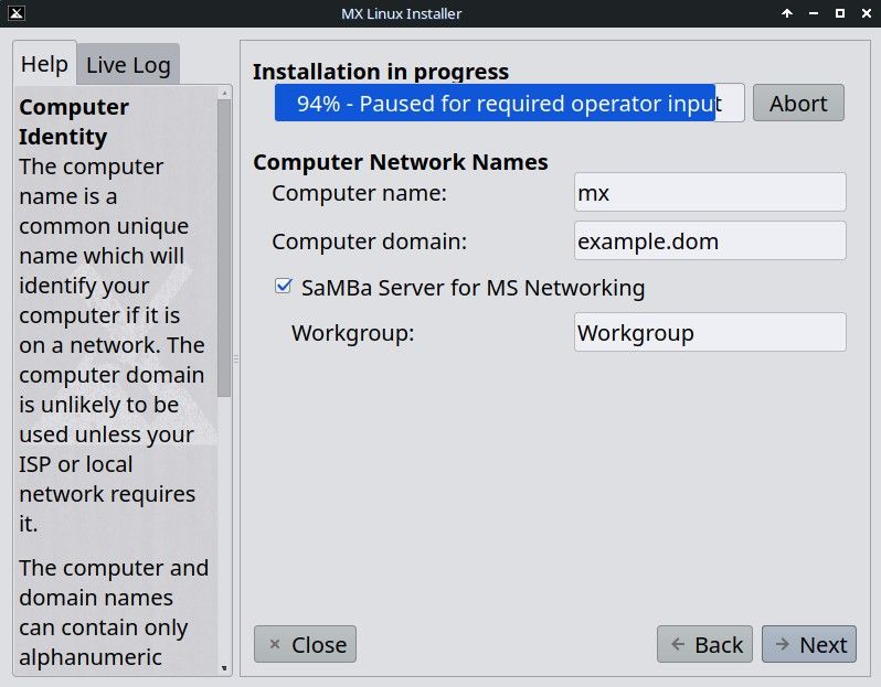 MX Linux Installation Network Name